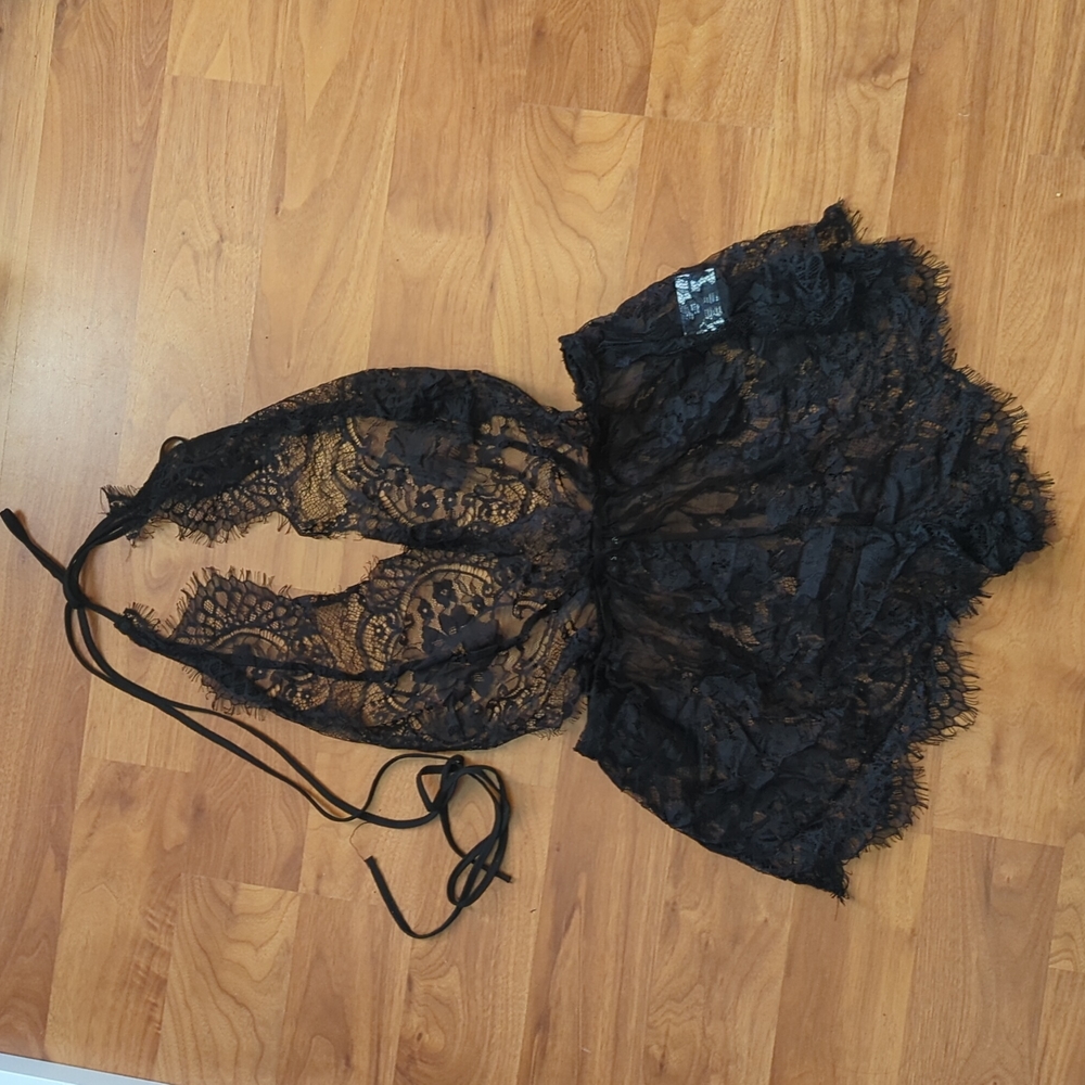 Shein Black Trim Floral Teddy Bodysuit L NWOT